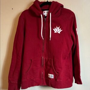 Red Hoodie with Maple Leaf Design